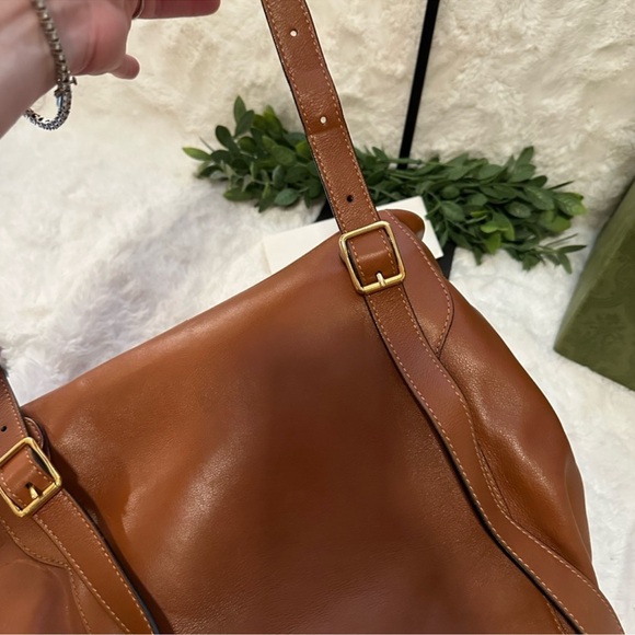 GUCCI Congac Brown supple leather bamboo Full size back pack clean/pristine